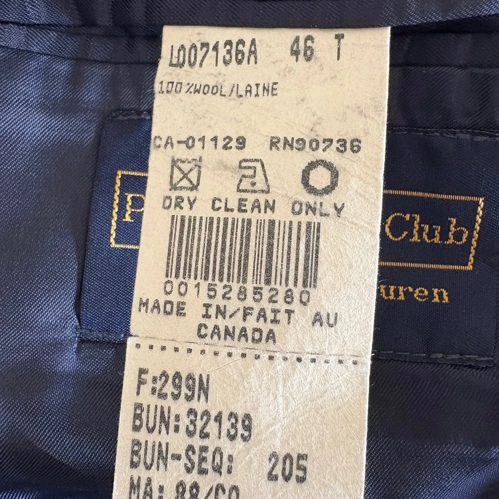VTG Polo University Club Ralph Lauren Navy Blazer Size 46T Wool Gold Buttons